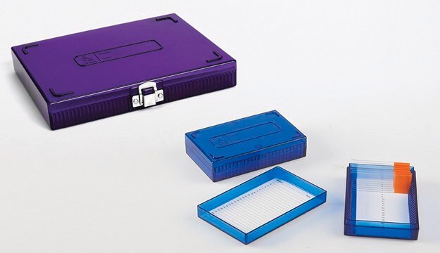 TrueNorth&#174; Microscope Slide Box 100 Place, Hinged Lid with Clasp, purple polycarbonate