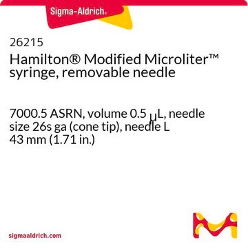 Hamilton&#174; Modified Microliter&#8482; syringe, removable needle 7000.5 ASRN, volume 0.5&#160;&#956;L, needle size 26s ga (cone tip), needle L 43&#160;mm (1.71&#160;in.)