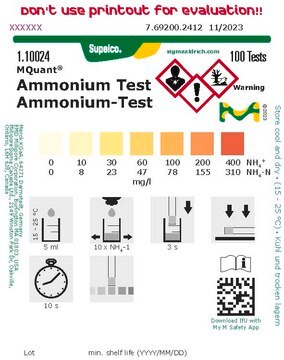 Ammonium-Test colorimetric, 10-400&#160;mg/L (NH4+), MQuant&#174;, for use with MQuant&#174; StripScan App