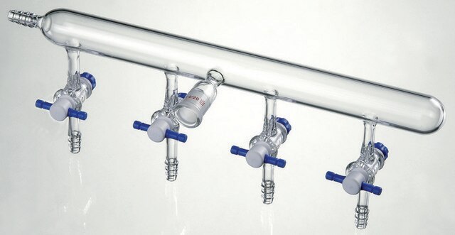 Synthware&#8482; nitrogen/argon line manifold with PTFE stopcocks stopcock bore 2&#160;mm, Ports: 4, Hose Connections: left