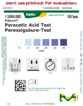 Peracetic Acid Test colorimetric, 5-50&#160;mg/L (peracetic acid), for use with MQuant&#174; StripScan App, MQuant&#174;