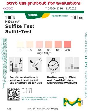 Sulfit-Test colorimetric, 10-400&#160;mg/L (SO32-), for use with MQuant&#174; StripScan App, MQuant&#174;