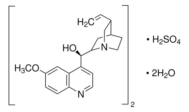 Chinin -sulfat meets USP testing specifications, monograph mol wt. 782.94 ((C20H24N2O2)2 . H2SO4 . 2H2O)